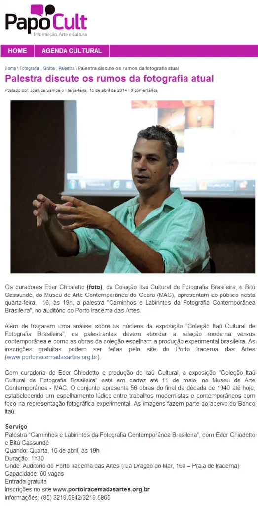 Palestra discute os rumos da fotografia atual   Papo Cult