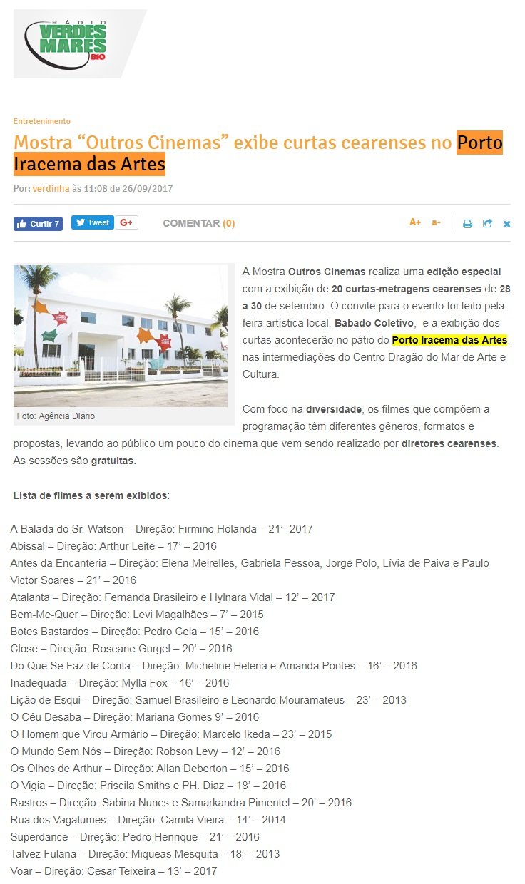26.09.17 3 rvm mostra outros cinemas exibe curtas cearenses no porto iracema das artes