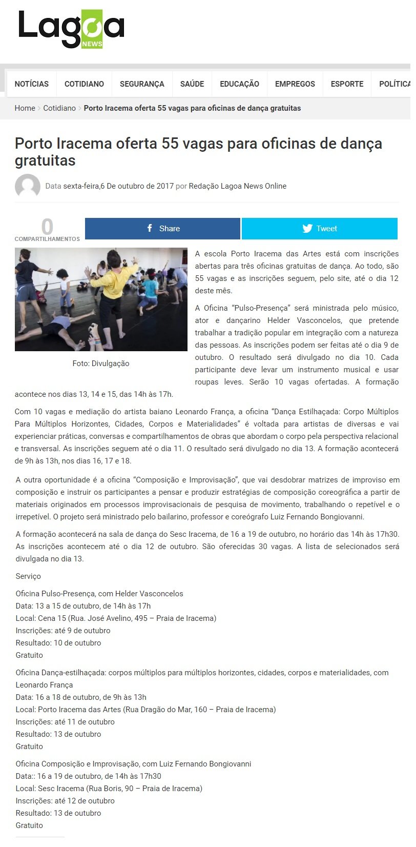 06.10.17 2 ln porto iracema oferta 55 vagas para oficinas de danca gratuitas