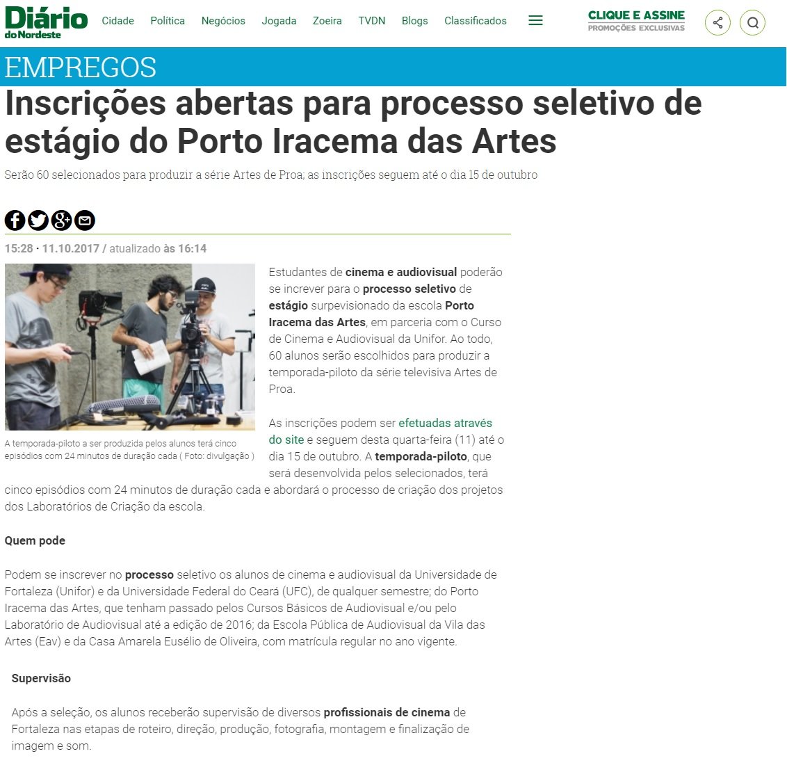 11.10.17 7 dn inscricoes abertas para processo seletivo de estagio do porto iracema das artes