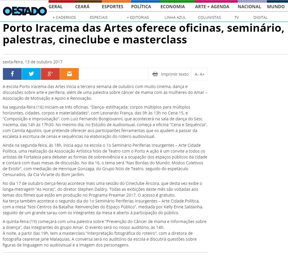 13.10.17 1 oe porto iracema das artes oferece oficinas seminario palestras cineclube e masterclass