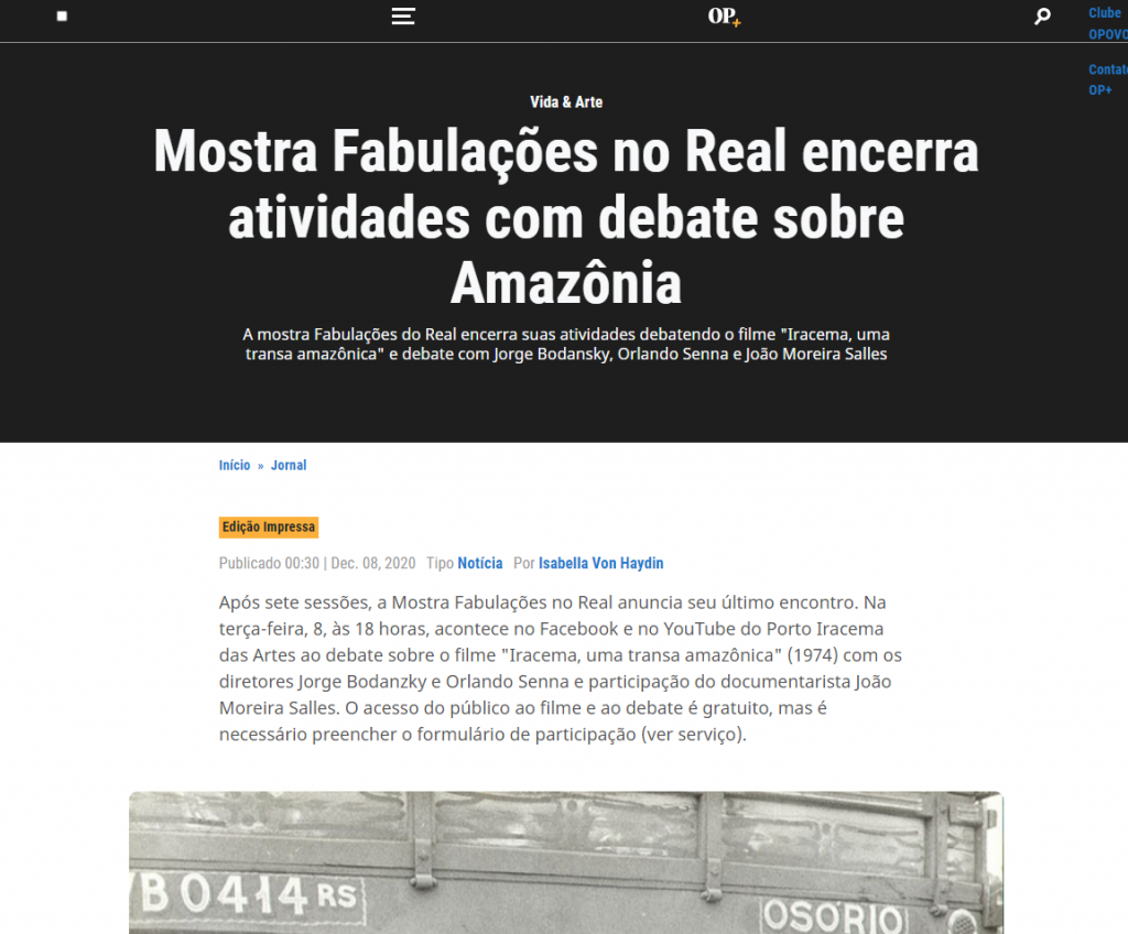 portoiracemadasartes.org.br mostra fabulacoes no real encerra atividades com debate sobre amazonia 08122020 o povo opovo 0812