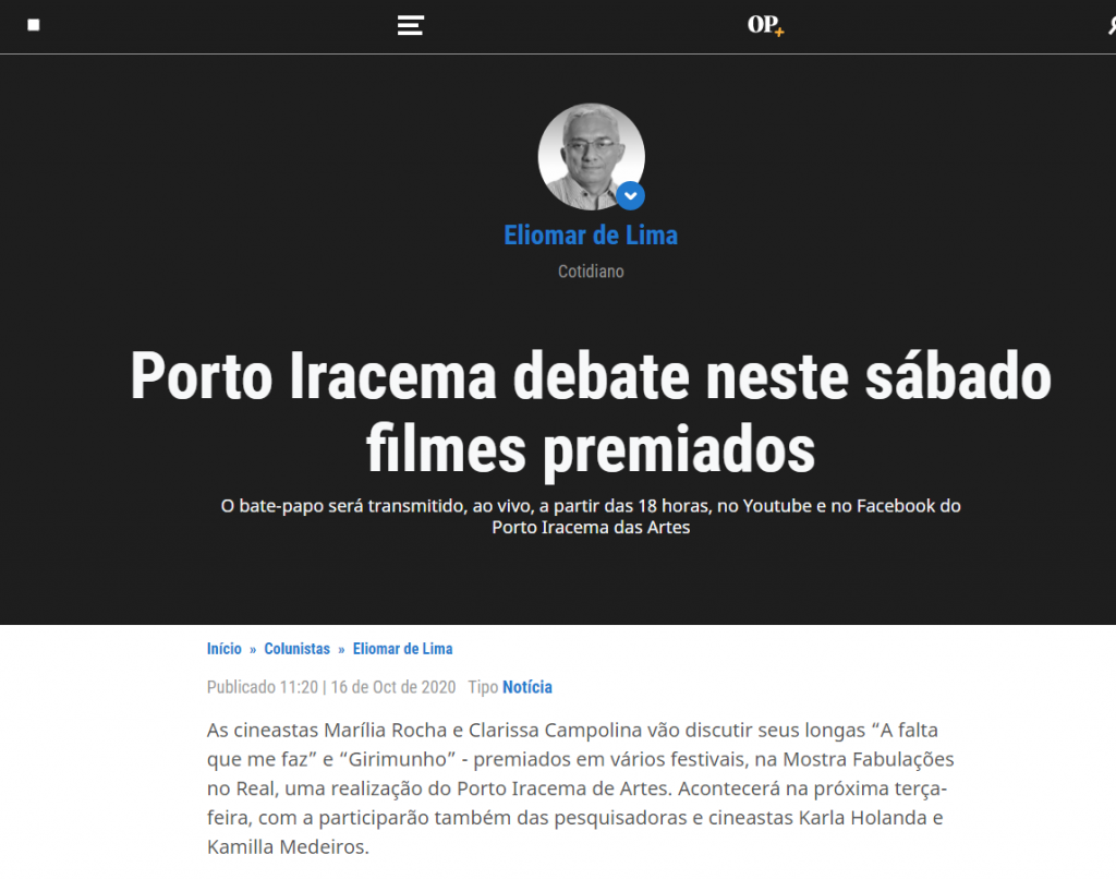 portoiracemadasartes.org.br porto iracema debate neste sabado filmes premiados 16102020 o povo opovo 1610