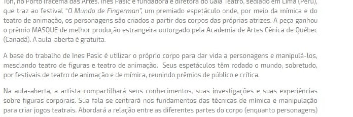 01.10.17-2 CPM -- TIC e Escola Porto Iracema das Artes realizam aula-aberta Figuras Corporais de Ines Pasic sobre técnicas de mímica e manipulação de bonecos