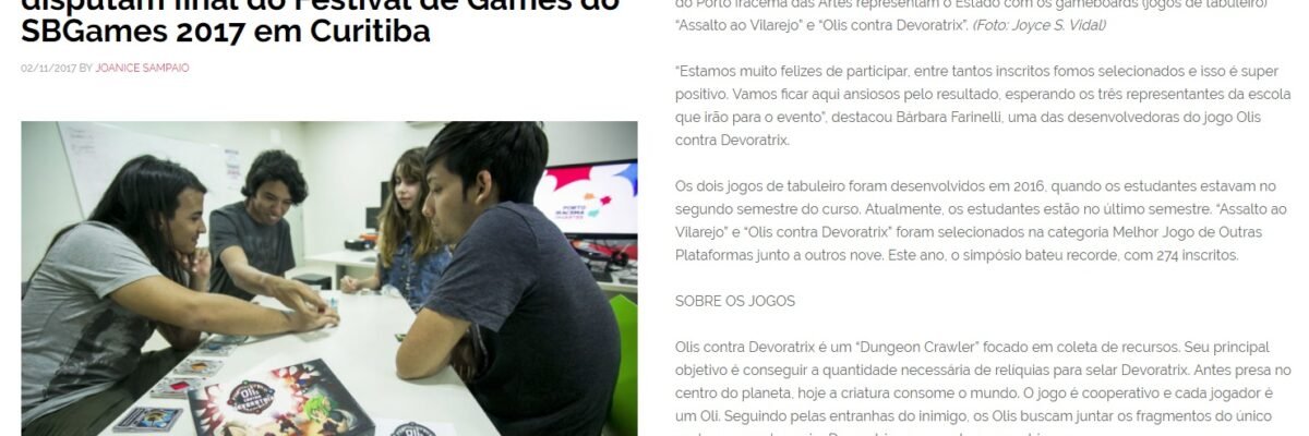 02.11.17-2 TC -- Alunos do Porto Iracema das Artes disputam final do Festival de Games do SBGames 2017 em Curitiba