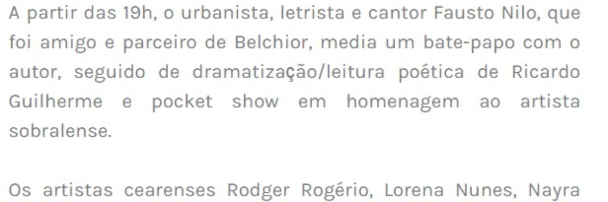 05.10.17-3 PS -- Lançamento de biografia de Belchior teá show, bate-papo com Fausto Nilo e leitura de Ricardo Guilherme