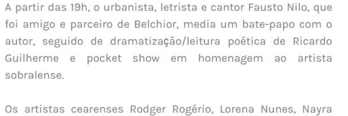 05.10.17-3 PS -- Lançamento de biografia de Belchior teá show, bate-papo com Fausto Nilo e leitura de Ricardo Guilherme