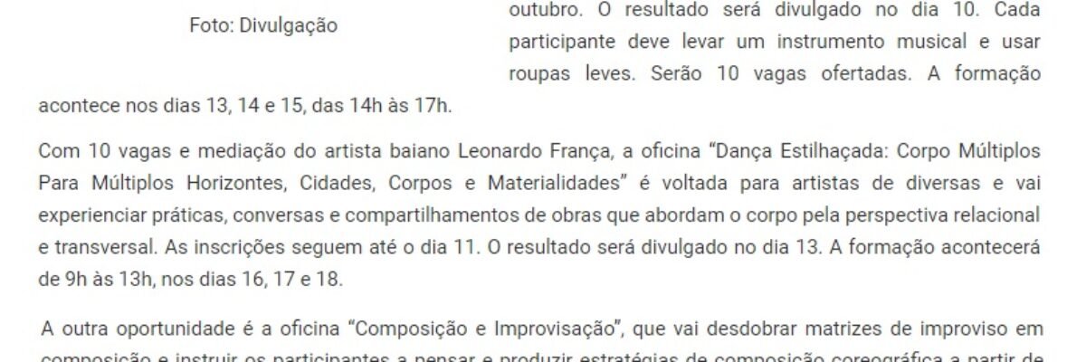 06.10.17-2 LN -- Porto Iracema oferta 55 vagas para oficinas de dança gratuitas