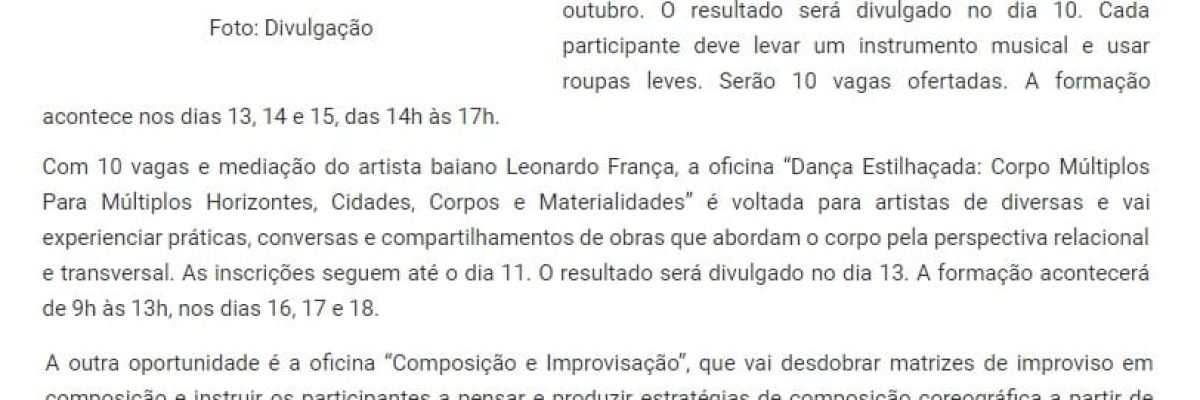 06.10.17-2 LN -- Porto Iracema oferta 55 vagas para oficinas de dança gratuitas