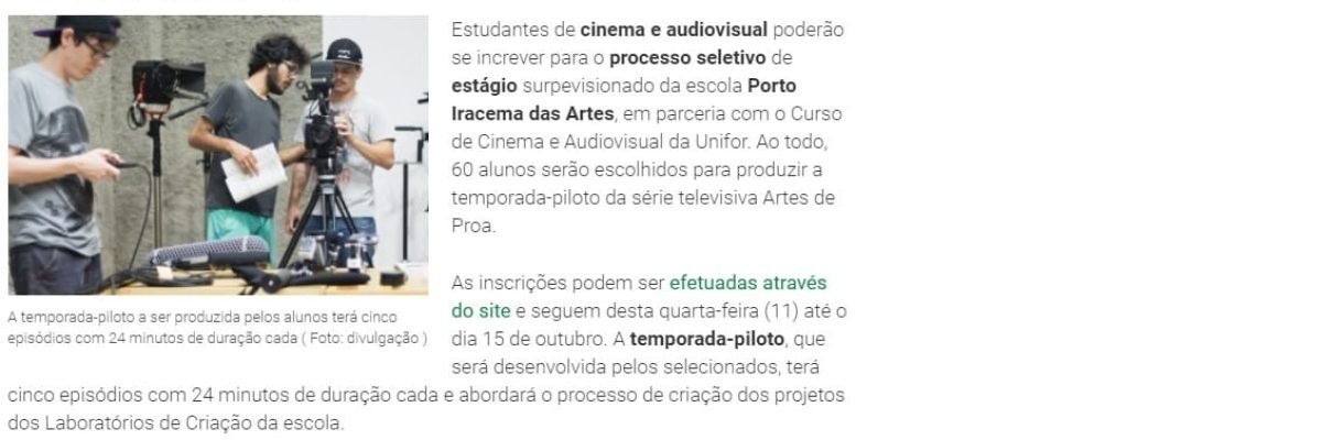 11.10.17-7 DN -- Inscrições abertas para processo seletivo de estágio do Porto Iracema das Artes
