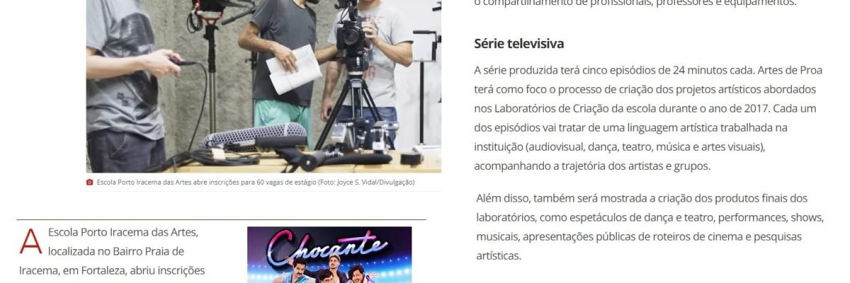 12.10.17-2 G1 -- Escola de artes em Fortaleza abre 60 vagas de estágio