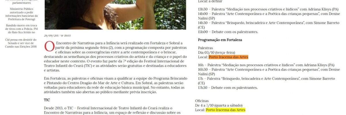 26.09.17-2 CN -- Encontro de Narrativas para Infância começa a partir do dia 2 em Sobral e Fortaleza