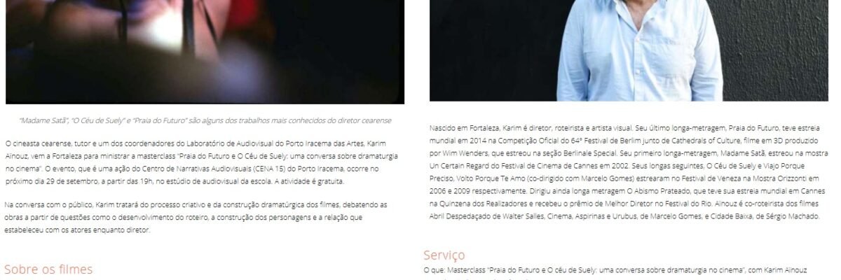 29.09.17-4 Site Governo do Ceará - Cineasta Karim Aïnouz ministra masterclass no Porto Iracema