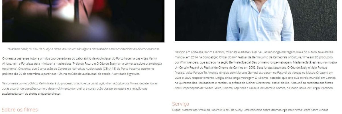 29.09.17-4 Site Governo do Ceará - Cineasta Karim Aïnouz ministra masterclass no Porto Iracema