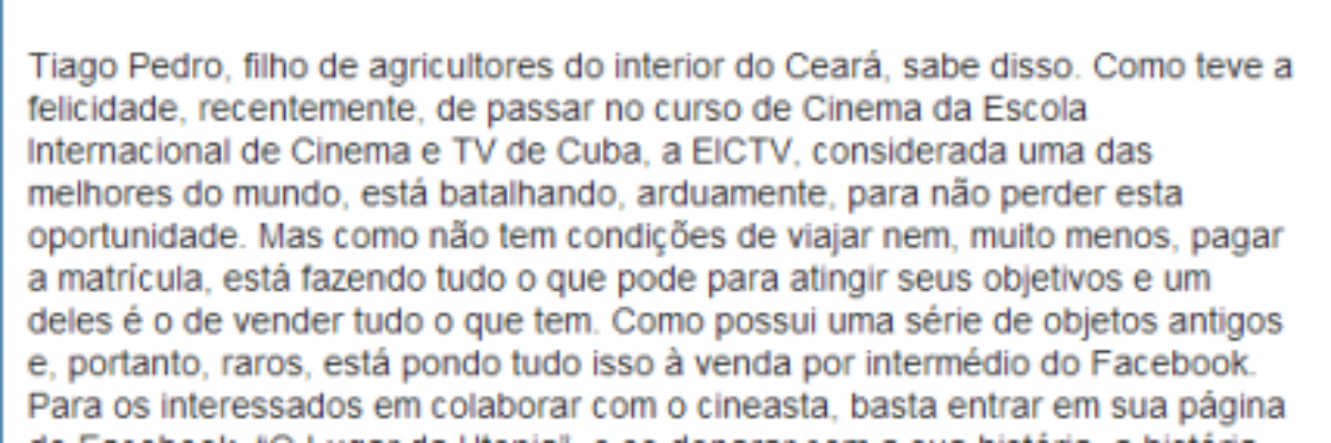 Cearense é selecionado para a Escola de Cinema de Cuba   o estado